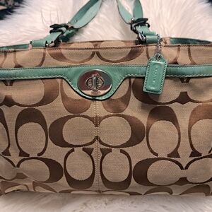 Coach Brown and Teal Signature Shoulder Bag